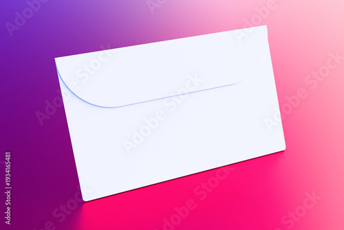 An envelope with a letter on an abstract background of red and purple gradients. 3D rendering illustration.