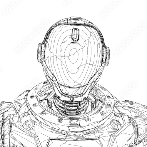 A sci-fi robot unit contour sketch with a helmet