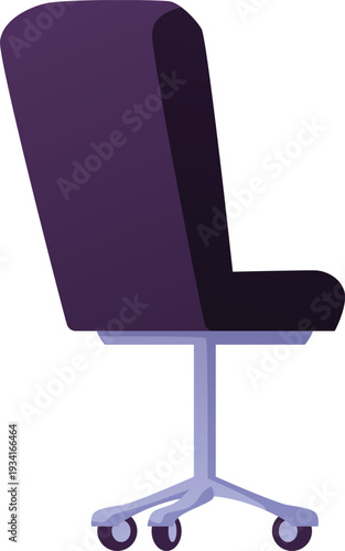 Office or desk rolling black armchair vector icon, office seat furniture interior, ergonomic computer chair on wheels