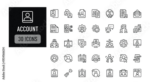 Black and white icons of account and business