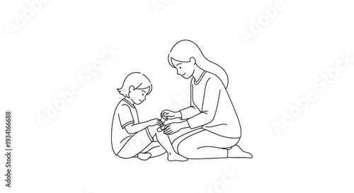 Simple line drawing of a mother and child sitting together.