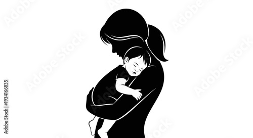 Mother holding her child in a tender embrace.