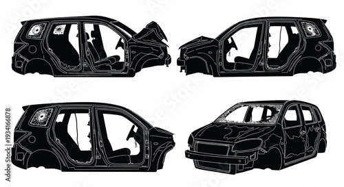 Damaged car silhouettes depict the aftermath of a severe collision