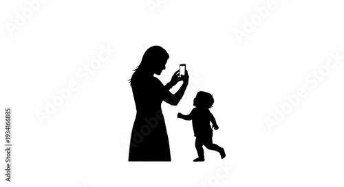 Mother taking a picture of her running child.