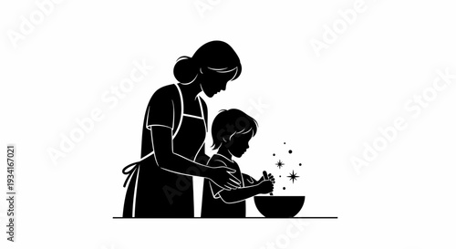 Mother and Child Cooking Together in the Kitchen.