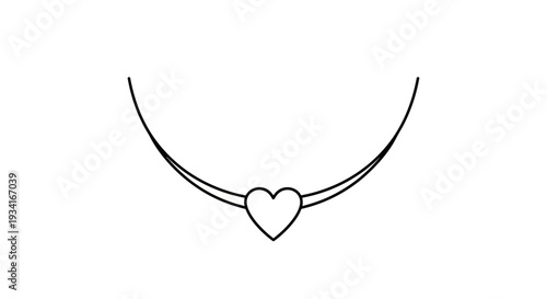 Simple black and white illustration of a heart shaped necklace pendant on a chain.