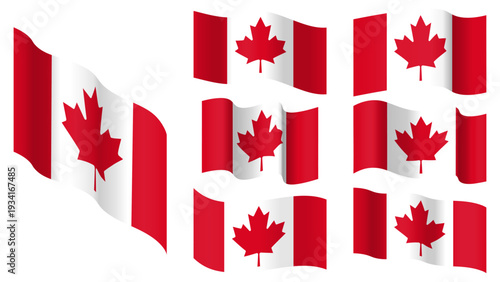 Canada flag set, Canada waving vector flag collection. Isolated on transparent background. Illustration. Design element for banner, presentation, sale, discount, advertisement, web.