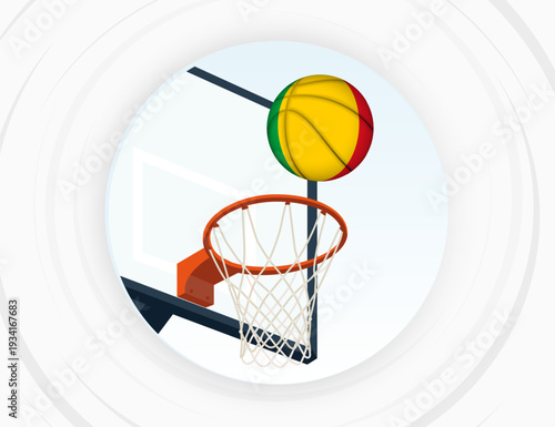 Mali Flag Themed Basketball in Motion, Scoring Moment in Basketball Game.