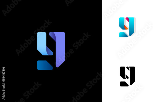 Bright colorful trendy number 9, for your logo, vector illustration 10EPS.