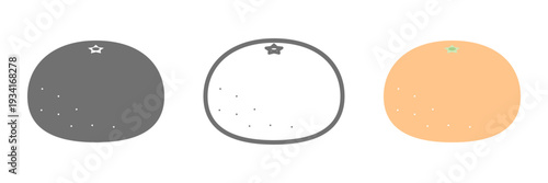 みかんのシンプルアイコン3種セット（カラー・線画・モノクロ）