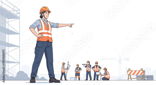 Female Construction Manager Directing Small Team on Building Site