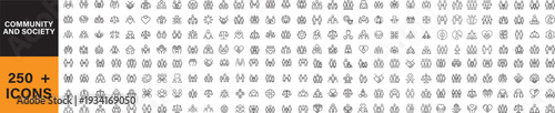 Community and society icon set. People, diversity, inclusion, teamwork, social support, equality, family, nonprofit icons. Thin line Vector illustration icon
