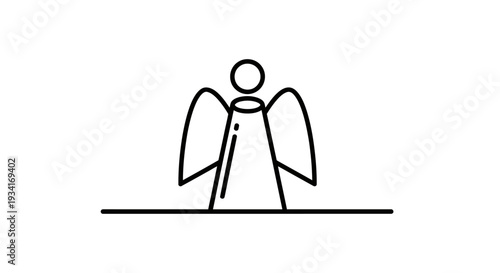 A minimalist line drawing of an angel standing on a flat surface