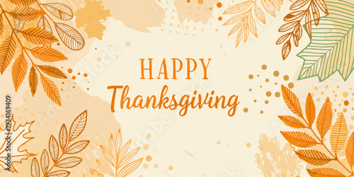A festive thanksgiving greeting with autumn leaves and warm colors