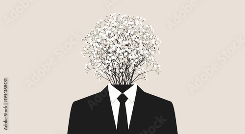 A man in a suit with a tree for a head in a creative illustration