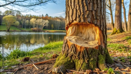beaver gnaw marks on tree base