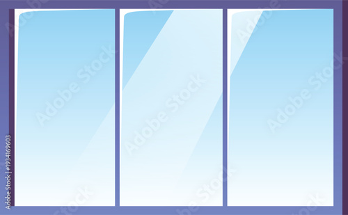 Window design flat vector icon, gray frame with clean glass, view scape of clear blue sky with clouds, interior element