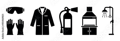 Essential personal protective equipment and emergency safety icons are vital for maintaining a secure work environment.