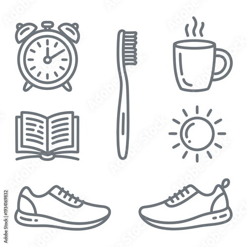 Daily Morning Routine and Personal Care Icon Set