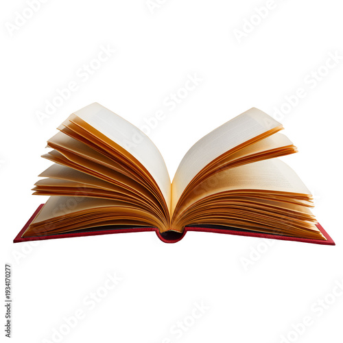 Open hardcover book with golden pages glowing in soft light for knowledge and learning concept