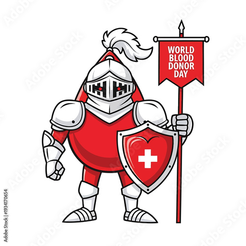 Medieval knight with shield and World Blood Donor Day banner