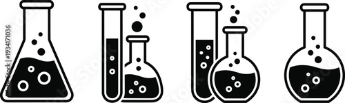 Iconic laboratory equipment with beakers and flasks on a shelf