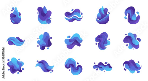 Fluid shapes set. Abstract liquid forms, gradient color design elements.