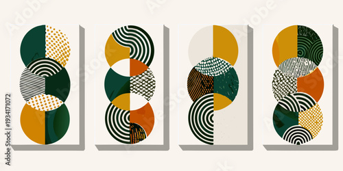 Abstract geometric art featuring overlapping circles and varying patterns
