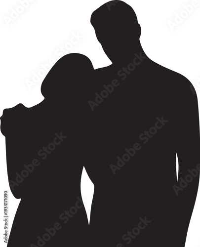 Black silhouette of a man and woman embracing couple