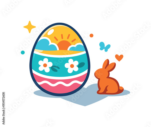 Whimsical Easter egg with a bunny and butterflies, celebrating spring and new beginnings