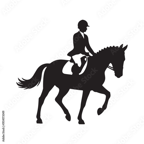 Equestrian Dressage Rider on Horse Silhouette – Black and White Vector Illustration