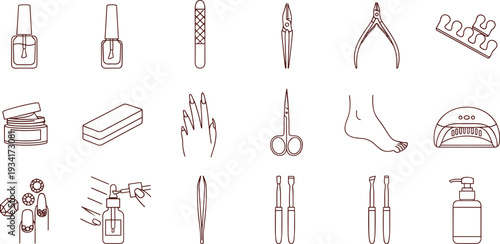 A collection of Iconic nail care tools and beauty products illustration