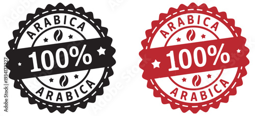 100% Arabica coffee stamp, circular vector logo, coffee label design, isolated on white, premium coffee badge illustration