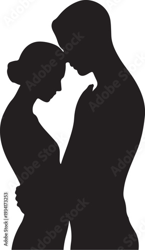 Black silhouette of couple embracing