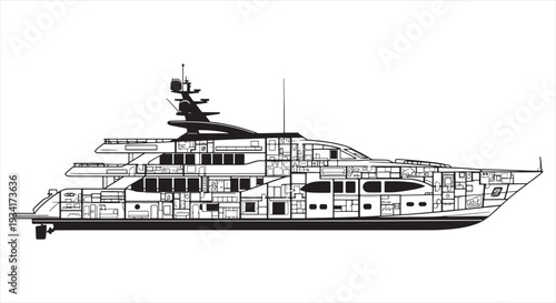 Speed Boat Blueprint – Luxury Motorboat Engineering CAD Technical Drawing