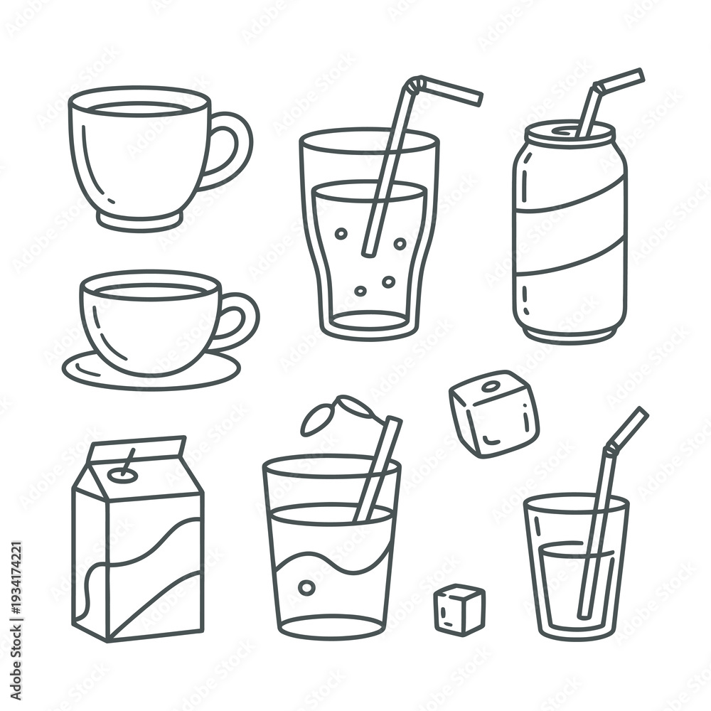 Obraz premium Refreshing Beverages and Drinks Variety Icon Set