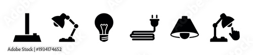 Lighting and electricity icons collection representing various illumination and power supply elements for modern design.