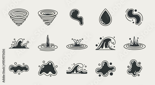Water Elements Icons Set, Doodle Style