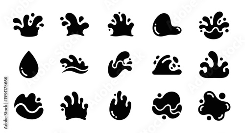 Water Splash Icon Set. Liquid Drops Vector Illustration