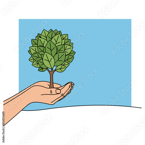 Hands holding tree for Earth Day environmental concept