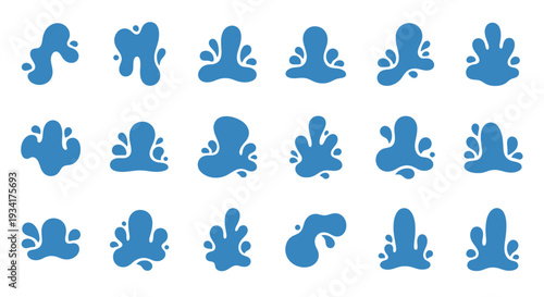 Water splash vector set, blue liquid drops