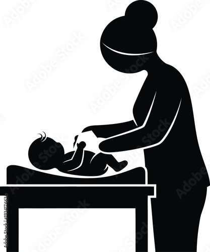 a silhouetted depiction of a mother tenderly caring for her infant on a changing table showcasing parental love high quality professional