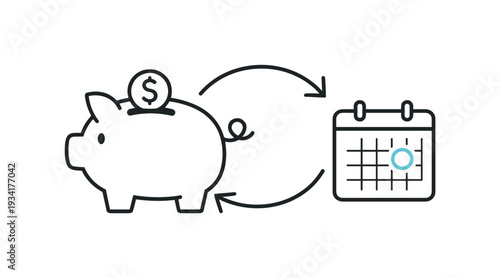 Piggy bank with coin and calendar icon, representing savings and time management