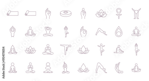 Aesthetic Collection of Yoga Poses and Symbols, Illustrated in Minimalist Design