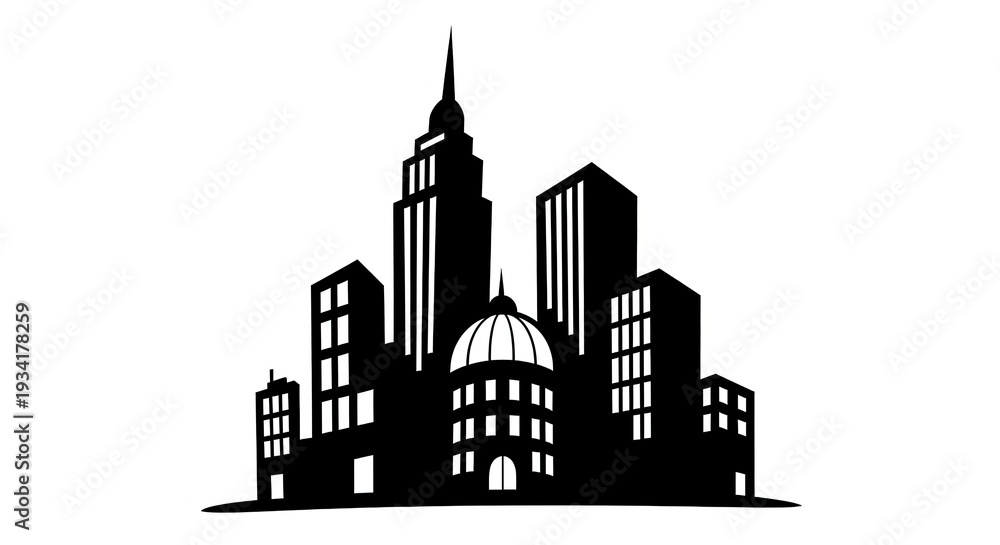 Fototapeta premium Modern city skyline black silhouette vector illustration night urban architecture