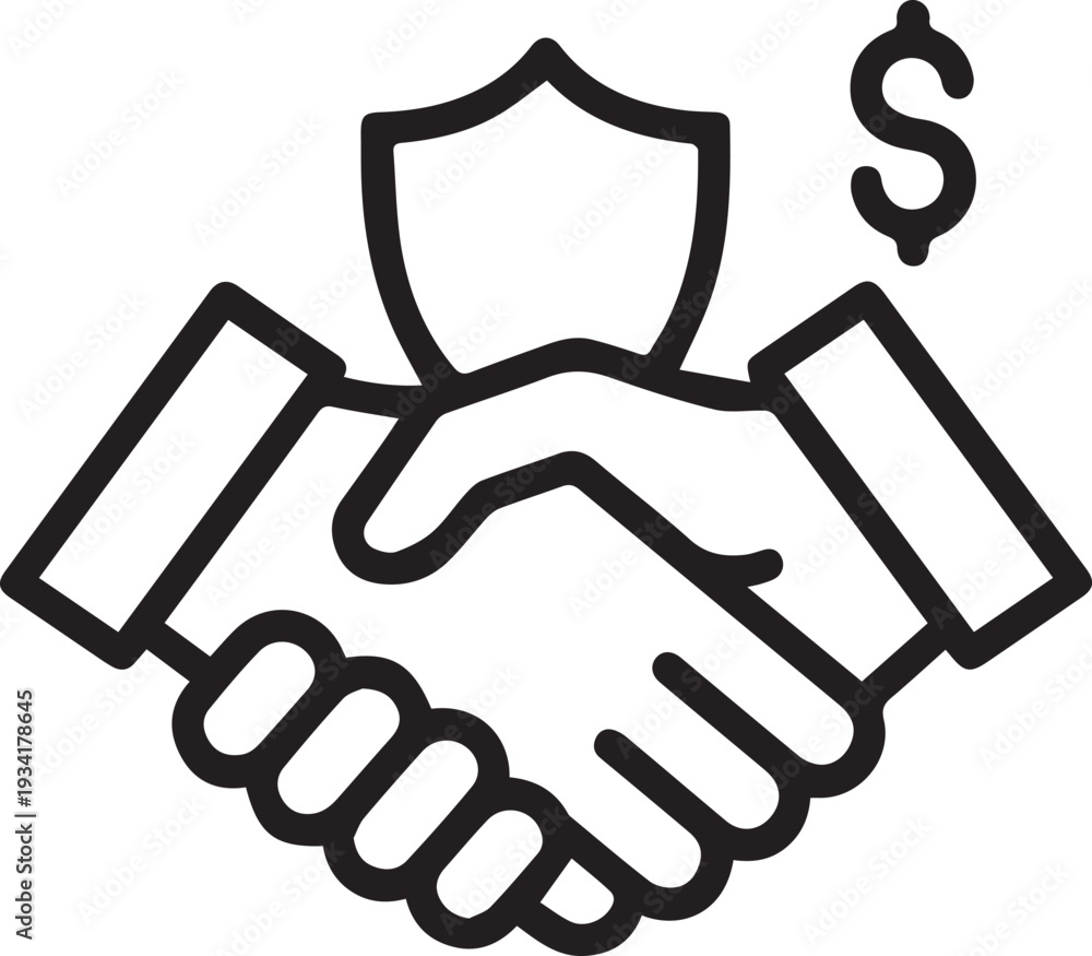 Fototapeta premium Two hands shaking symbolize a secure financial agreement or protected business deal, indicating trust and partnership.