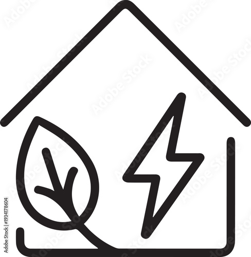House icon with a leaf and lightning bolt inside represents eco-friendly energy for residential properties.