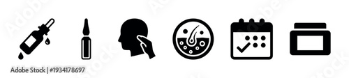 Hair loss treatment icons set representing various stages of scalp care and dermatological solutions.