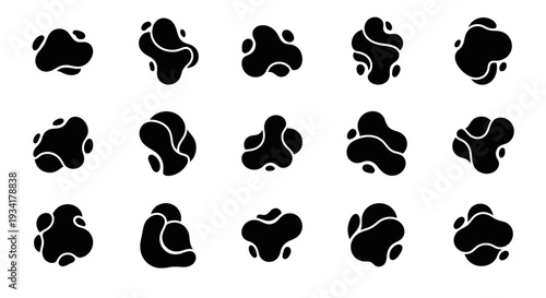 Abstract blob shapes set. Black fluid forms