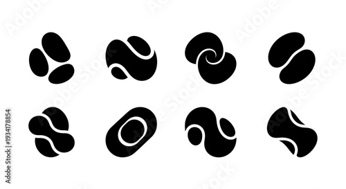 Abstract blob shapes, black fluid elements set.